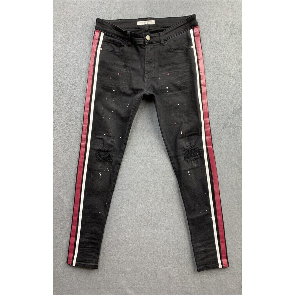 Reelistik NYC Denim Jeans Men's Size 32 Black Wash Racerstripe Paint Splash